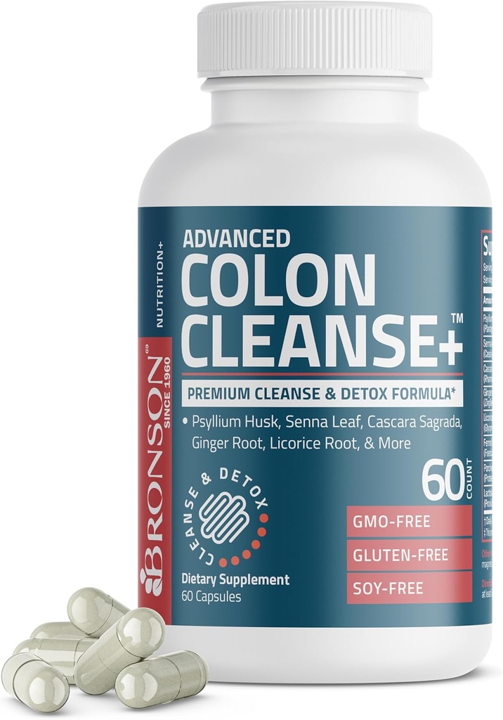 Bronson Advanced Colon Cleanse Premium Cleanse & Detox Formula με Psyllium Husk, Senna Leaf, Cascara Sagrada, Ginger Root, Licorice Root & More, Μη ΓΤΟ, 60 κάψουλες