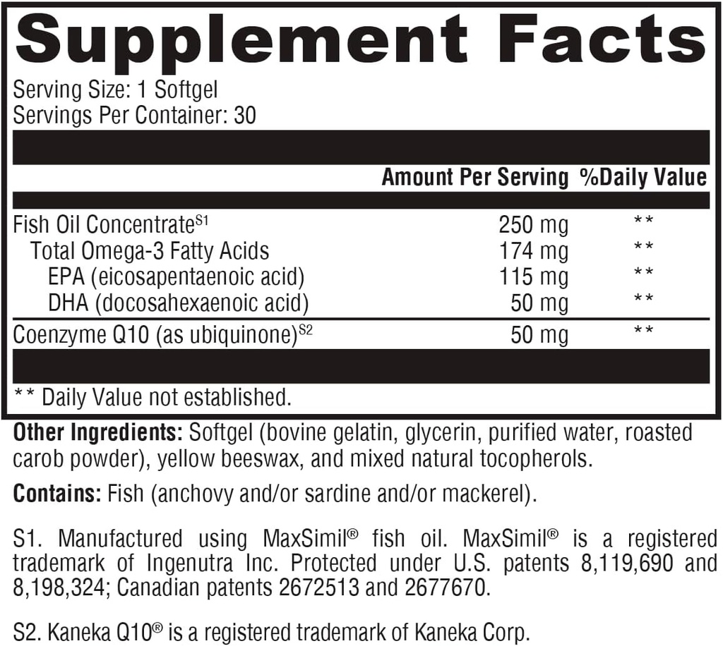 XYMOGEN CoQmax Omega 50 mg - CoQ10 + Fish Oil Omega 3 Supplement - Dual-Action Heart Health Support - Coenzyme q10 + Specialized Fish Oil for 3X Greater Ab component of EPA DHA (30 Softgels)