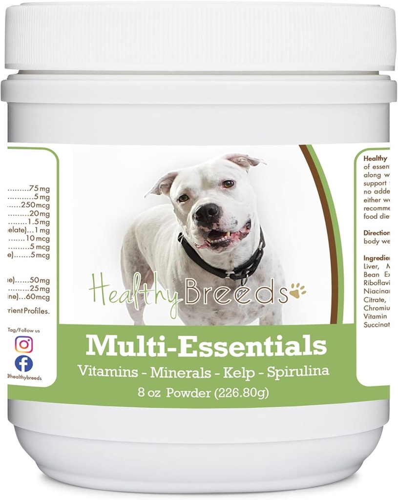 Sağlıklı Breeds Pit Bull, White, Multi-Esentials Toz Köpekler için - Köpekleriniz için İdeal bir Supplement, Mineraller ve Antioksis - 8 oz