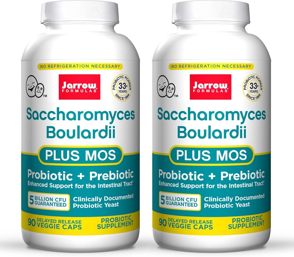 Jarrow Formulas Saccharomyces Boulardii + MOS - 5 Milyar Viable Organizmleri Hizmet Edilir - 90 Gecikme Veggie Caps, 2 Pack - Probiyotik + Prebiyotik - Intestinal Tract Desteği - 180 Hizmete Kadar