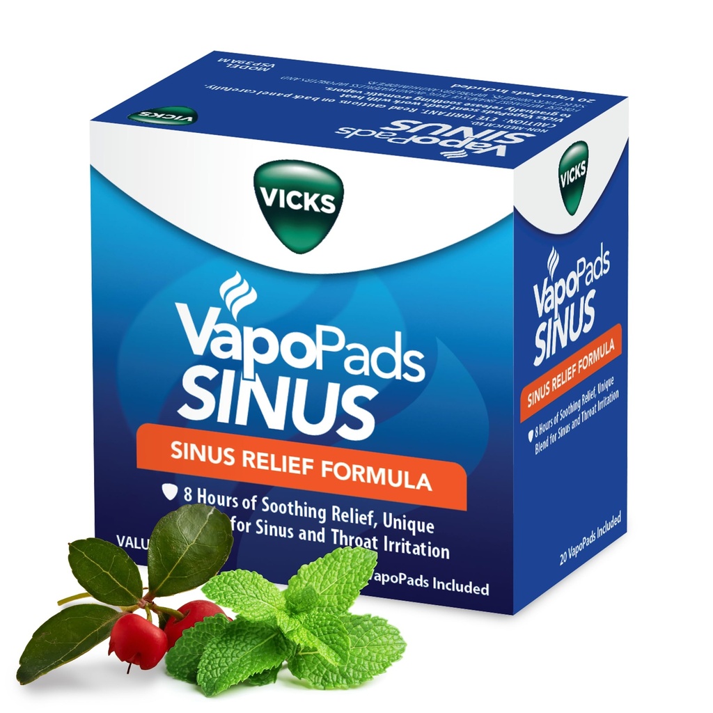 Vicks VapoPads Sinus Relief Formula - Vapor Pads Refill for Vicks Humidifiers and Steam Inhalers, Scent Pads for Sinus Congestion and Throat Irritation, 20Pack, Box Color May Vary