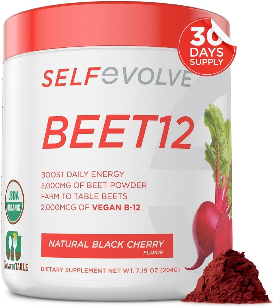 Kendin Arıt12 - Organik Arıt Kök Toz Vitamin B12, Nitrik Oksit, Beet Juice Support Natural Energy, Beet Toz Black Cherry Flavor ile Geliştirildi, 30 Hizmet