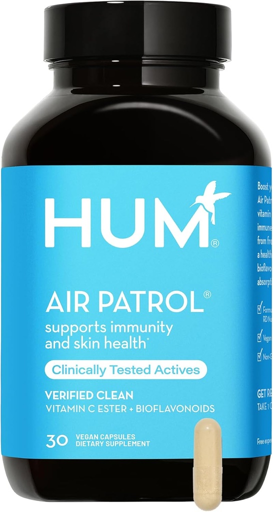 HUM Air Patrol Immune Support Supplement with Vitamin C & Citrus Bioflavonoids, Vegan C Supplements for Women and Men, Supports Skin Barrier, Lung Health & Immune System, 30 Vegan Capsules