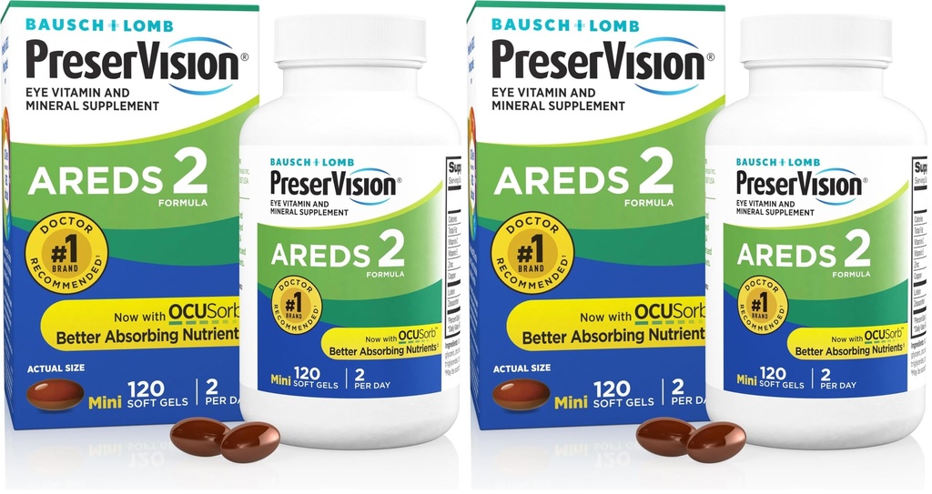 PreserVision AREDS 2 Eye Vitamin & Mineral Supplement, Contains Lutein, Vitamin C, Zeaxanthin, çinko & Vitamin E, 120 Softgels (Pazar Mayıs Vary) (Pazarlama 2) (Pazarlama 2)