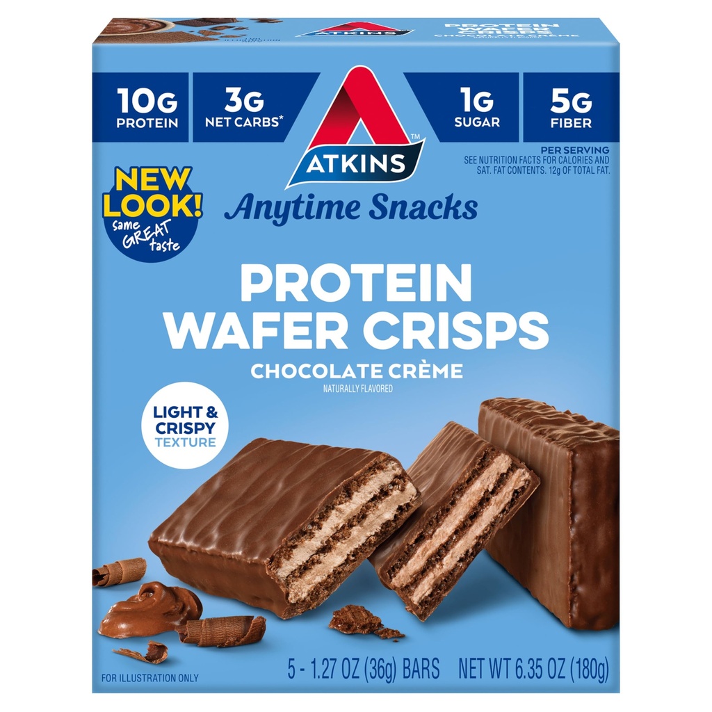 Atkins Crème Protein Wafer Crisps, Protein Dessert, 4g Net Carb, 1g Sugar, High in Fiber, Keto Friendly, 5 Count