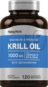 Piping Rock Krill Oil Omega 3 Softgel Capsules | 1000 mg | 120 Kont | EPA DHA Supplement with Astaxanthin | Maksimum Güçlü | Gluten Free