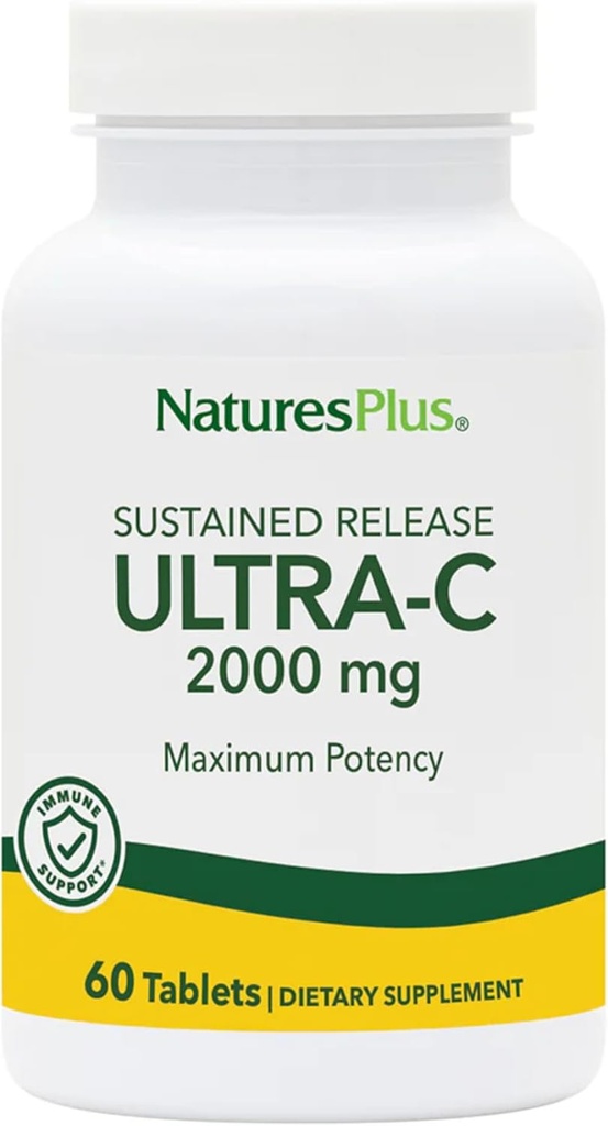 NaturesPlus Ultra- C 2000 mg - 60 δισκία - Βιταμίνη C με Τριανταφυλλιά - Ανοσοποιητική & Αντιοξειδωτική Υποστήριξη - Χορτοφαγική, Χωρίς Γλουτένη - 60 Σερβιέτες