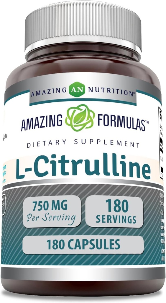 Amazing Formulas L-Citrulline Supplement | 750 Mg Per | 180 Capsules | Non-GMO | Gluten-Free | Made in USA