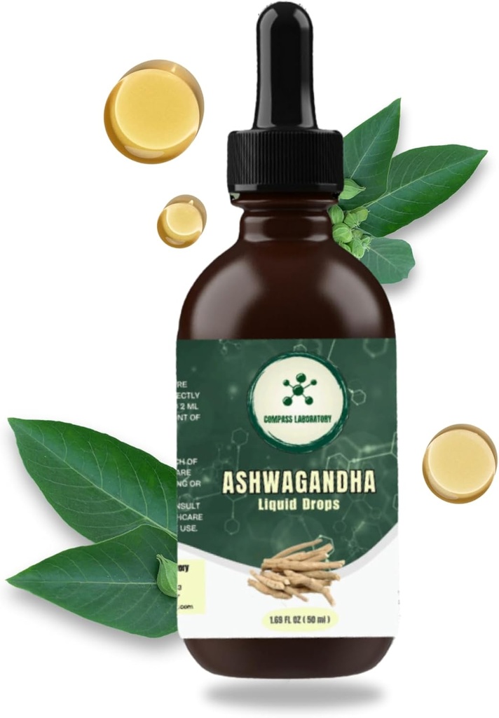 COMPASS LABORATUVY Ashwagandha Liquid Drops - Mood Support and Wellness Supplement - Natural Cortisol Manager ve Immune ATM - 2 fl oz