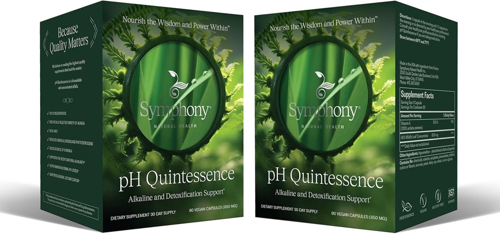 Symphony Natural Health pH Quintessence - 40:1 Alfalfa Πυκνό - 180 Vegan Κάψουλες (60 Ημέρα προσφοράς) – Αλκαλίνη Το Σώμα, Υπόλοιπο pH και Υποστήριξη Detox (2 Συσκευασία)