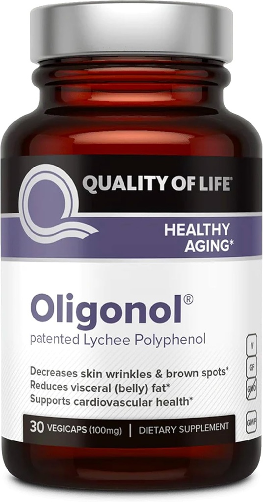 Ποιότητα ζωής Oligonol Premium συμπλήρωμα κατά της γήρανσης - προάγει την καρδιαγγειακή υγεία, κυκλοφορία & νεότητα, περιλαμβάνει αντιοξειδωτικά - εκχύλισμα φρούτων Lychee - 30 Vegicaps