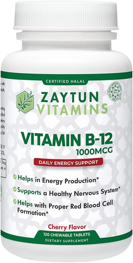 Zaytun Halal Vitamin B12 1000mcg, Προωθεί την παραγωγή ενέργειας, Μεταβολισμός και υγιές νευρικό σύστημα - χορτοφάγοι και Vegans Formula - Dairy-Free - 4 Μήνες Προμήθεια - Κατασκευάζεται στις ΗΠΑ