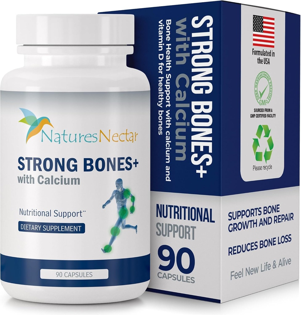 Nature's Nectar Bone & Joint Supplements for Men & Women - Supports Bone Health, Strength & growth withuba, Vitamin D, Magnezyum & Strontium - Bone Builder Formula maksimum Abpsiyon için -90 Caps