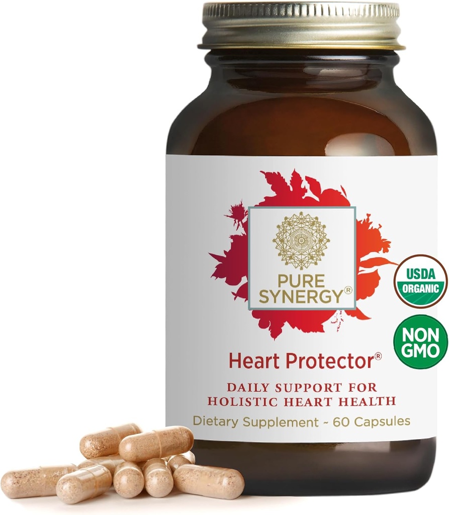 PURE SYNERGY Heart Protector | Organik Hawthorn Berry, Resveratrol ve Nattokinase | Blood and Vascular Support (60 Capsules)