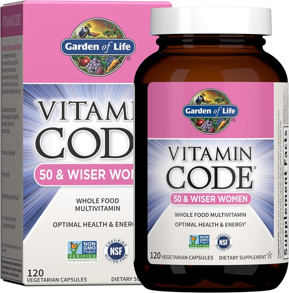 50 & Over, Vitamin Code Women 50 & Wiser Multi - 120 Capsules, B Vitaminleri, Vitaminler A, C, D3, E & K, CoQ10, Probiyotikler & Enzymes