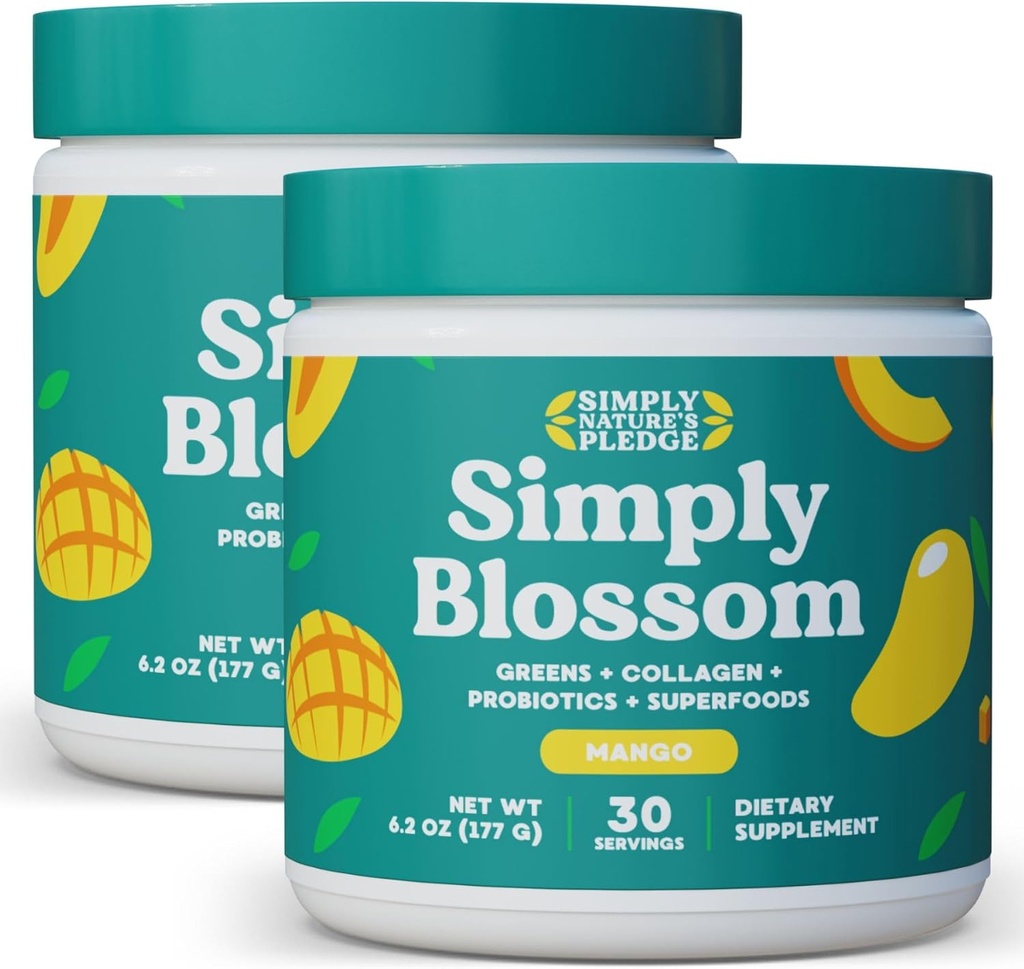 Sadece Çiçeği Beslenme Günlük Yeşiller ve Superfood Toz + Collagen + Kadın Digestive Health & Bloating Relief için Probiyotikler. Sağlık Bloom'a Yardım - 2 Ay Supply - Mango