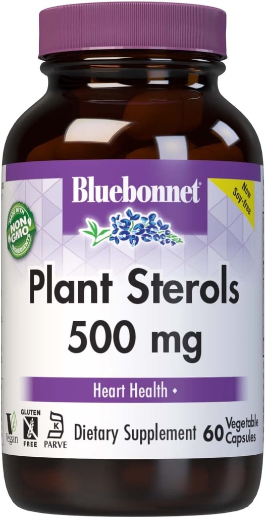 Bluebonnet Nutrition Plant Sterols 500mg, Υποστηρίζει την υγεία της καρδιάς*, χωρίς γλουτένη, χωρίς γλουτένη, Kosher, χωρίς γαλακτοκομικά, Vegan, 60 κάψουλες λαχανικών, 60 εξυπηρετούν