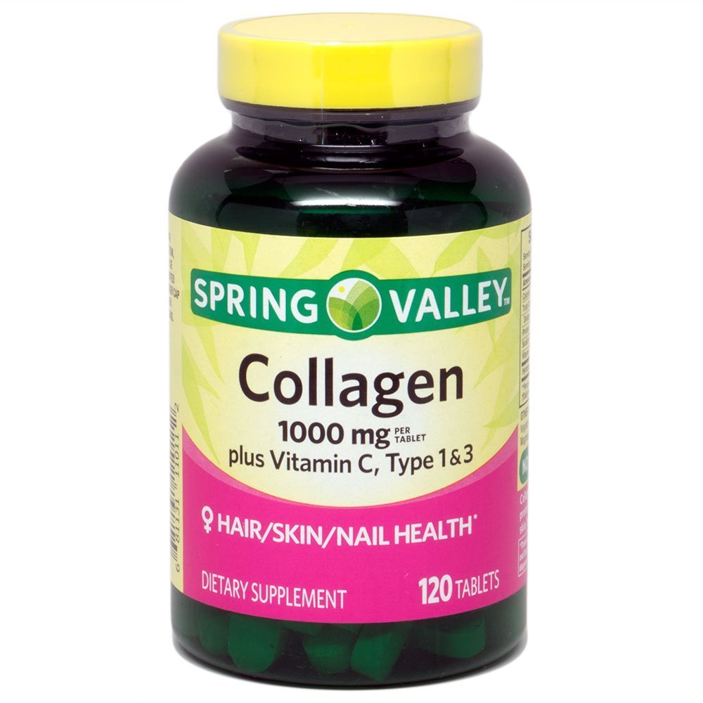 Spring Valley Collagen 1000 mg Per Tablet, Plus Vitamin C, Type 1 & 3, 120ct by Equate