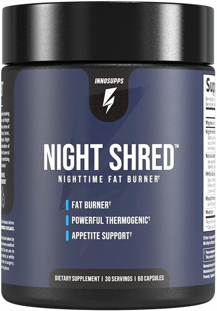 Night Shred Fat Burner ve Natural Sleep Support | Ashwaganda, 5-HTP, CLA, Melatonin | Appetite Suppressant | Kilo Kayıp Destek Gecesi Fat Yan (60 Vegetarian Capsules)