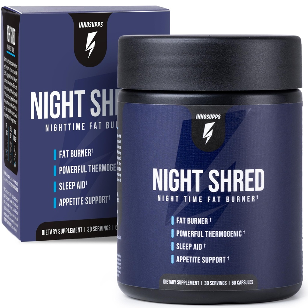 Night Shred Fat Burner ve Natural Sleep Support | Ashwaganda, 5-HTP, CLA, Melatonin | Appetite Suppressant | Kilo Kayıp Destek Gecesi Fat Yan (60 Vegetarian Capsules)