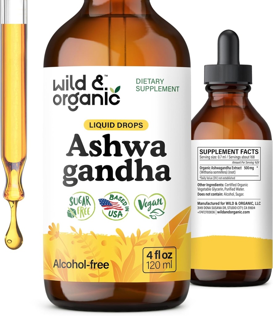 Wild & Organic Ashwagandha Drops - Mood Support Supplement w/Ashwagandha Root Extract - Calm Mind için sıvı damlalar - Şeker & Alkol Özgür - 4 fl ozz