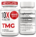 10X Health TMG Supplements - Liver Support, Heart Wellness, Energy, Homocysteine Levels - TMG Capsules with Betaine Anhidrus - Non-GMO & Gluten-Free - 60 Capsules