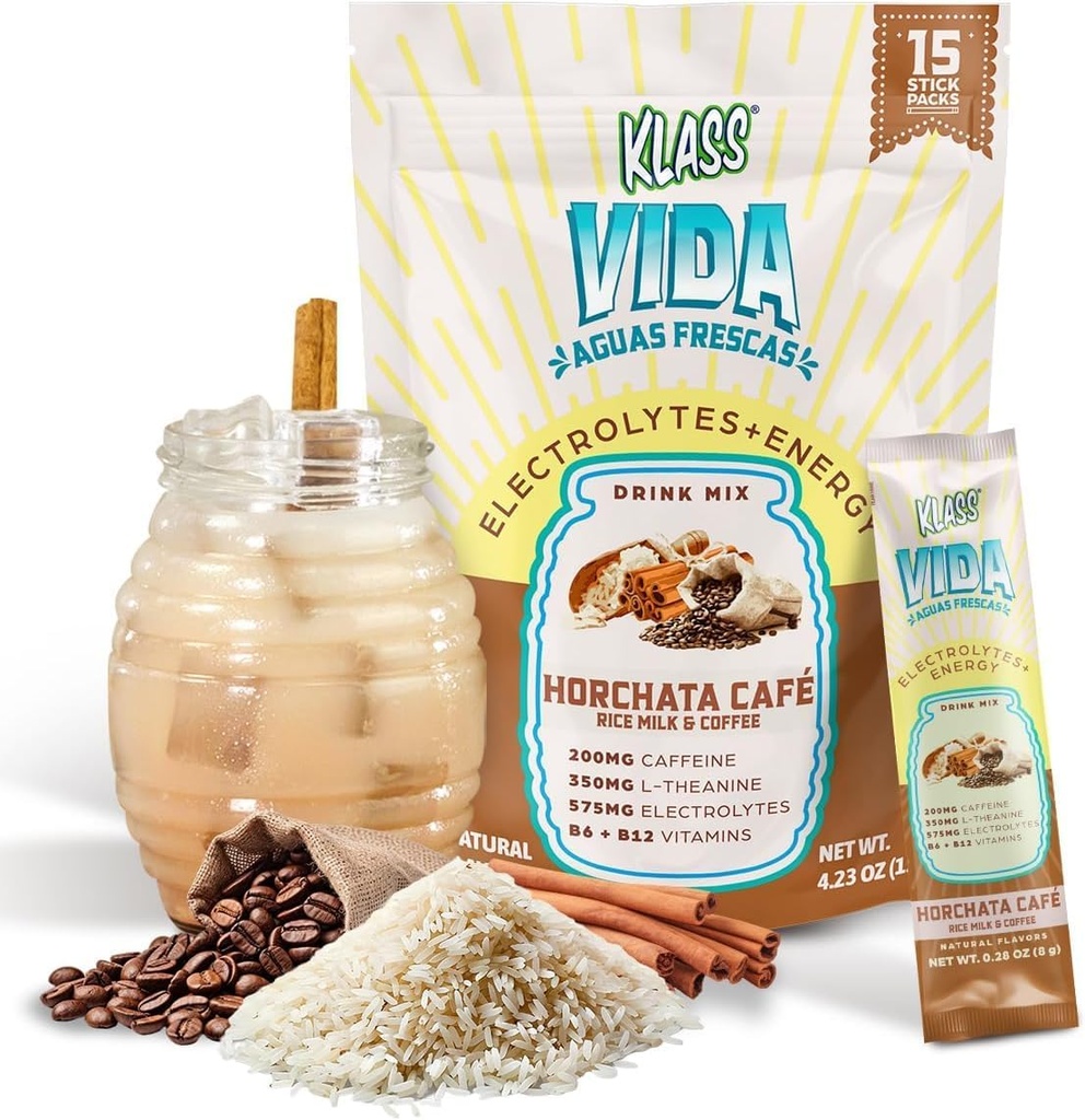 Hydration + Energy Electrolyte Drink Mix - Kahve Horchata Agua Fresca Flavor | Sugar-Free Toz with Caffeine, L-Theanine, Coconut Water & Minerals | 15 Single-Serve Stick Paketleri