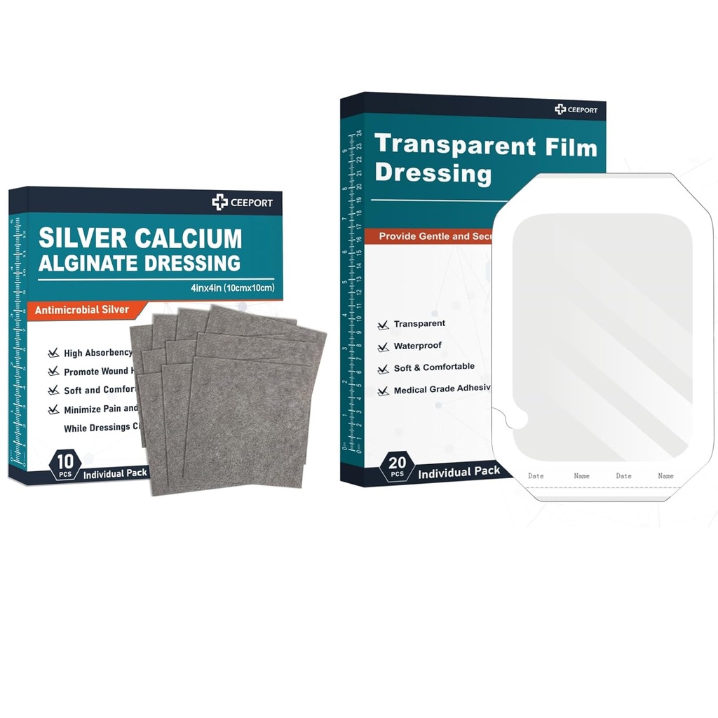 Silveruba Alginate Dressing (4'x4' 10parça) +Trans parents Film Giying (6" x 8" 20Pcs)