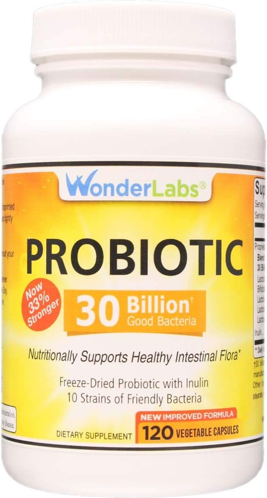 Wonder Laboratories Probiyotik 30 Milyar İyi Bakteri (8 Lactobacillus Strains ve 2 Bifidobacterium Strains), Sağlıklı Digestive System, 120 Capsules