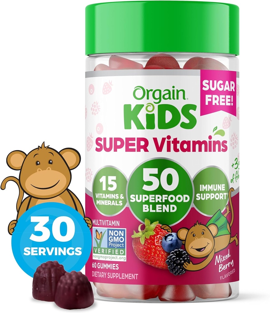 Ya da Çocuklar Sugar Free Multivitamin Gummies, Vegan & Plant Temel, 50 Superfoods, 15 Vitamin ve Minerals, Immune Support and 3g of Fiber, karma Berry, Çocukların yaşları, 1 ay Supply (60 Gummies)