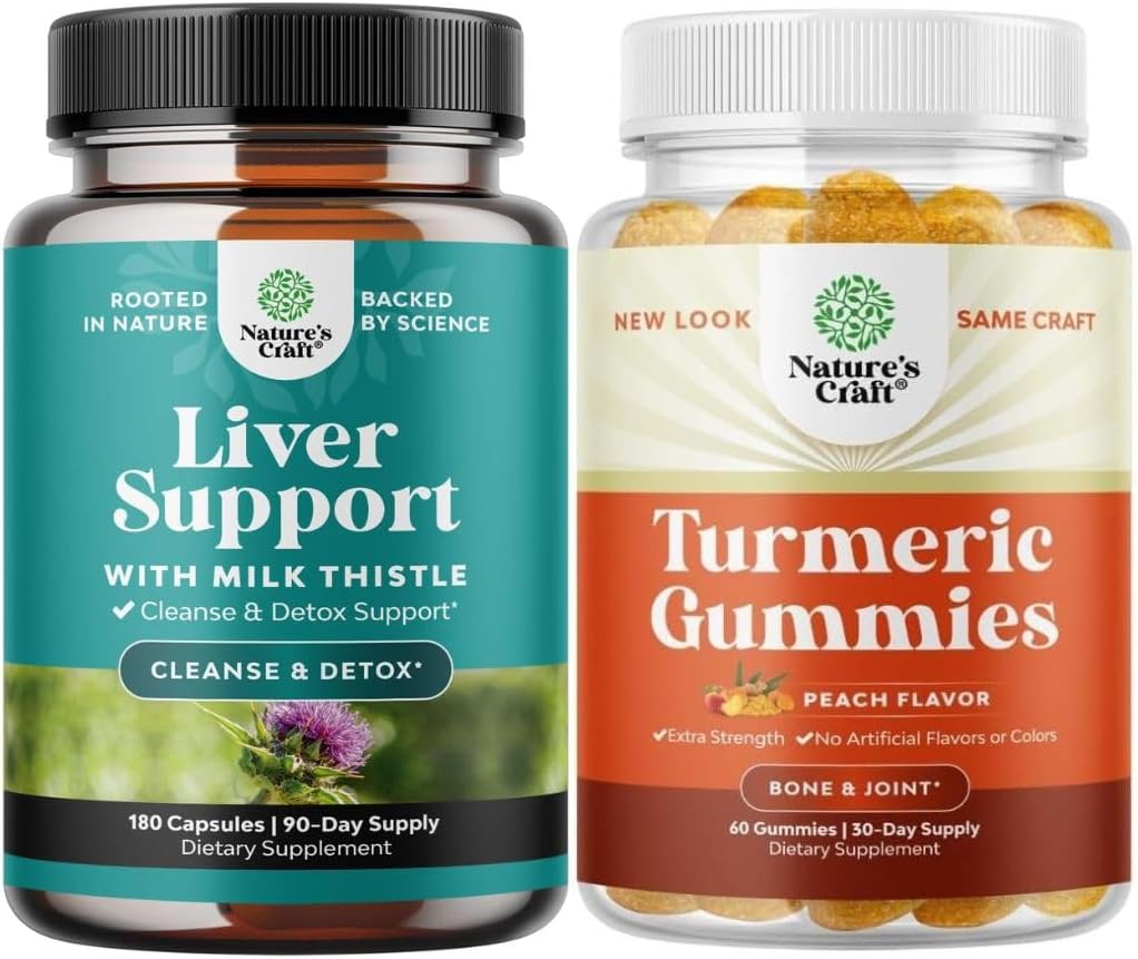 Bundle of Liver Cleanse Detox & Repair - Silymarin Milk Thistle with Dandelion Root Choline Beetroot Artichoke Extract and Turmeric Curcumin Gummies with Black Pepper Curcumin Powder for Joint Support
