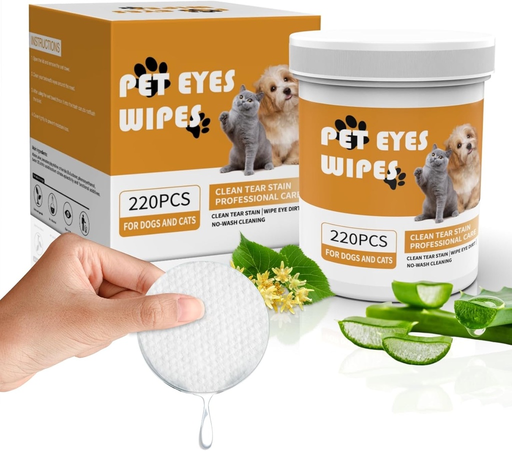 Senlong Eyes Wipes for Dogs - Αφαιρέστε απαλά Tear Stain - σκύλος καθαριστής ματιών, Eye Debris, Απαλλαγή, Mucus Secretions - Σκουπίδια ματιών σκύλου αποτρίχωση λεκέ δακρύων - σκύλος & γάτα μαντηλάκια ματιών - 220pcs, λευκό