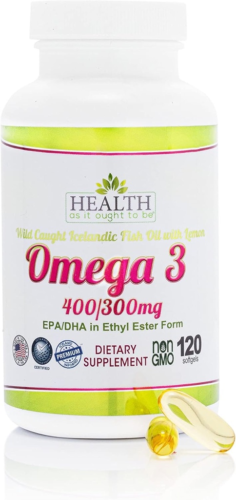 Omega 3 400/300 mg Supplement Olmak Için Sağlık | Doktor Ethyl Ester Form Wild Caught İzlandalı Balık Yağı Limon ile Yaptı | 120 Capsules