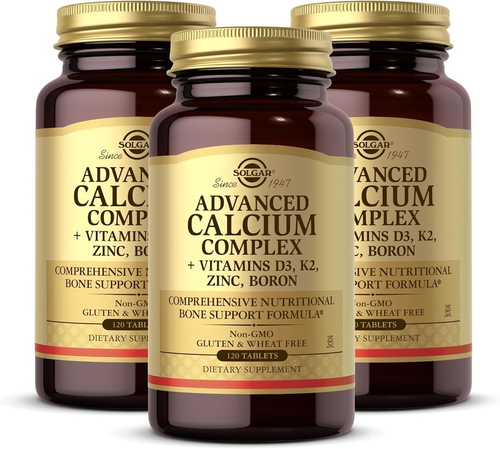 Solgar Advanced Calcium Complex - 120 Tablets, Pack of 3 - with Zinc, Boron, Vitamins D3 & K2 - Non-GMO, Gluten Free, Dairy Free - 90 Total Servings