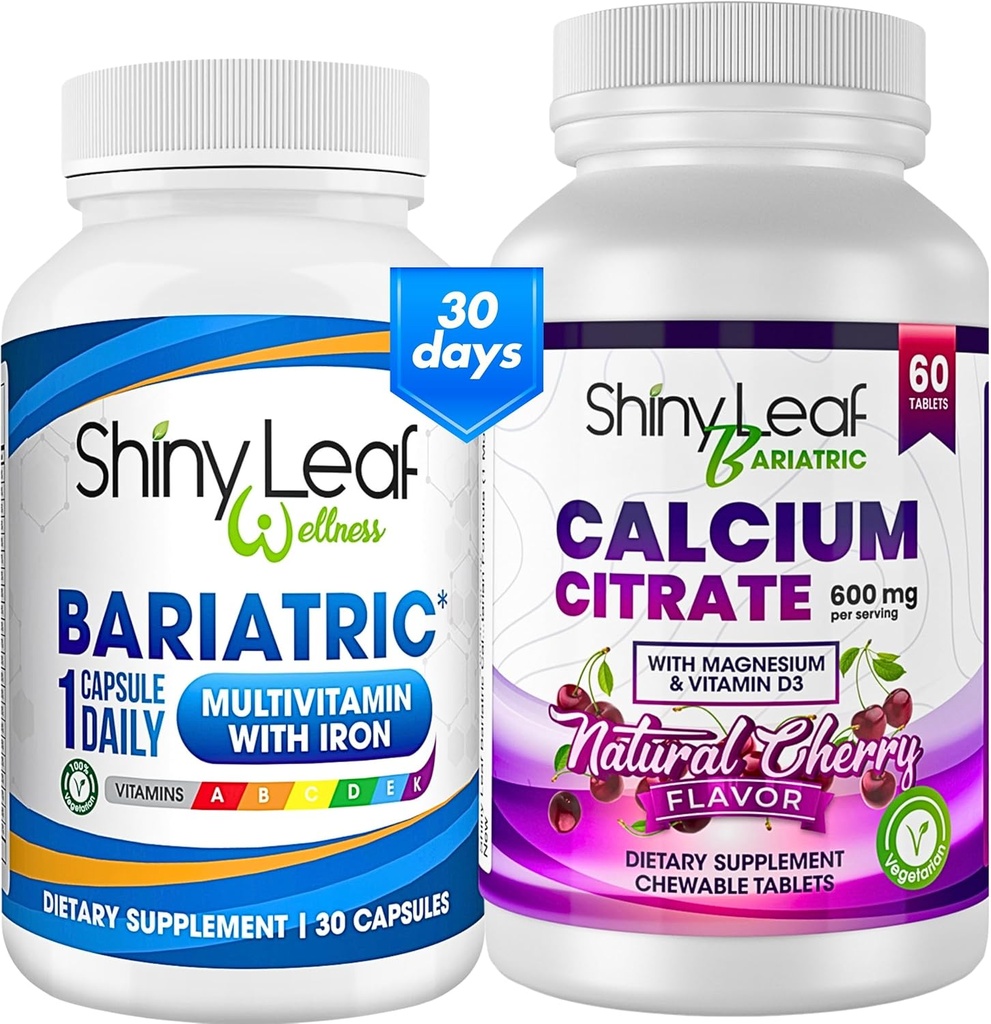 Bariatric Multivitamin with Iron Once-a-Day and Cherry Chewable Calcium Citrate for Post Bariatric Surgery Including Gastric Bypass and Sleeve (1 Month)