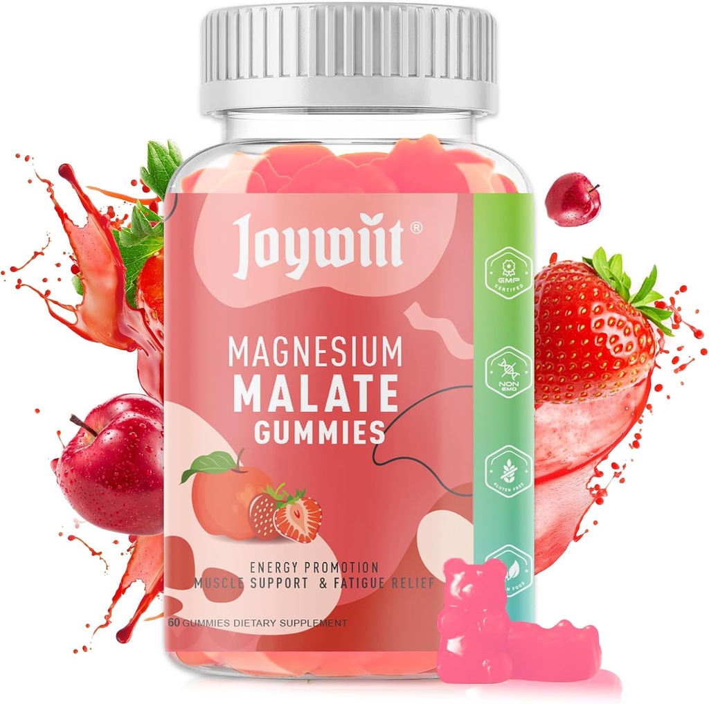 Magnezyum Malate Gummies 1000 mg | Malate with L-Theanine, CoQ10 & Vitamin B6 | Yüksek Potency Relief & Muscle Support | Non-GMO, Vegan, Gluten-Free | 60 Chewable