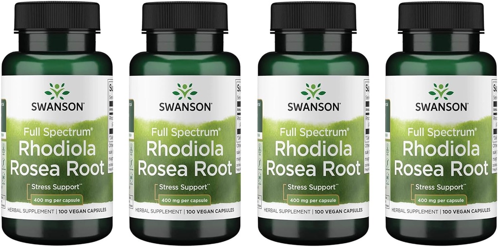 Swanson Rhodiola Rosea Root - Adaptojenik Herb Supplement Mood Balance & Stres Desteği - Enerji Desteği için Doğal Formula - (100 Capsules, 400 mg Her) (4 Pack)