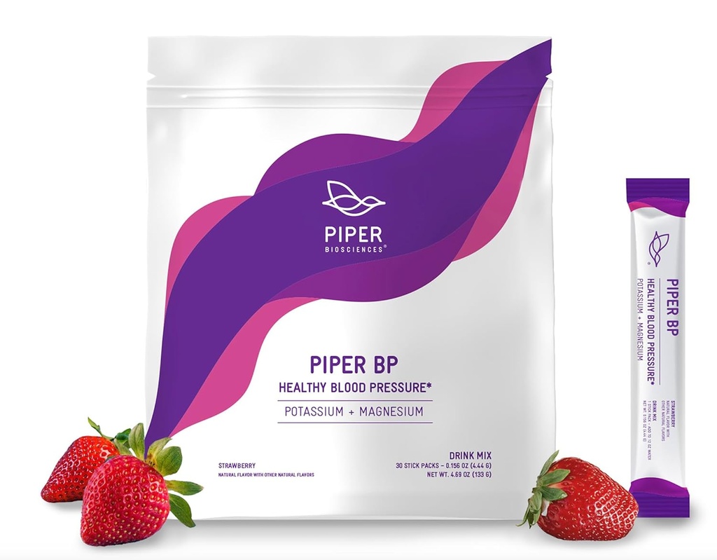 Piper Biosciences Blood Pressure Drink Mix with P properties Citrate and Magnezyum Citrate Toz (Vegan, Non-GMO): 30 Stick Packs