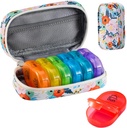Serfeymi Weekly Travel Pill Organizer 2 Times A Day AM PM Yükseltd Rainbow Pill Box 7 Day with Portatif Ambalaj Deri Pill Case, Medicine Organizer for Pills, Vitamins, Fish Oils - Floral 03