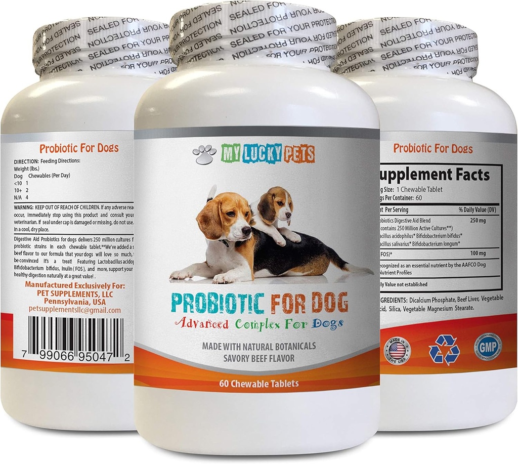 Köpekler için probiyotik Relief - Dog PROBIOTICS - Bad Breath and Passing Gas Solution - Oral Health - Dog asitofilius - 1 Şişe (60 Tedavi)