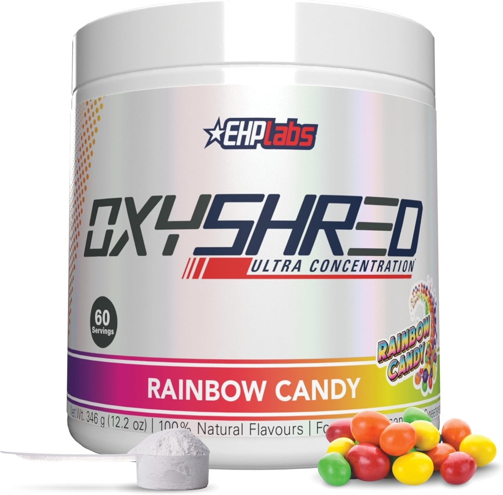 EHP Laboratuvarları OxyShred Pre Workout Toz - L Glutamine & Acetyl L Carnitine, Energy Boost Drink - Rainbow Candy, 60 Servisler