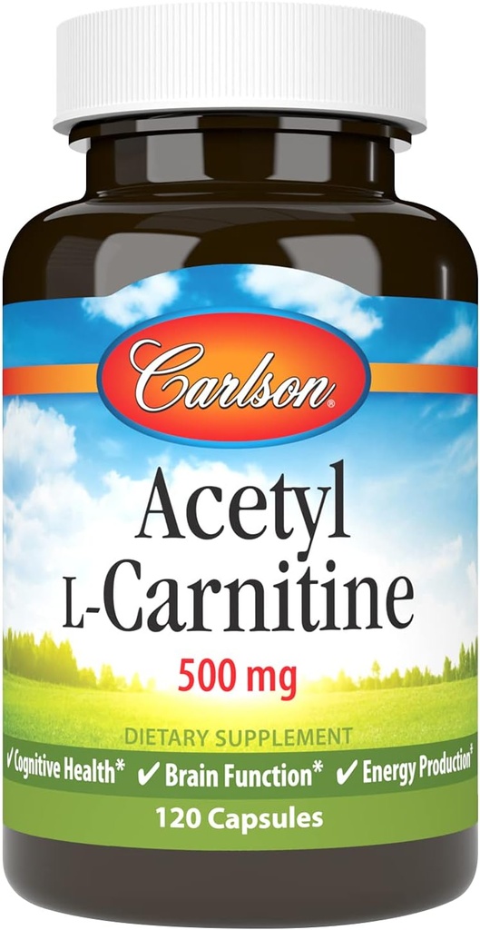 Carlson - Acetyl L-Καρνιτίνη, 500 mg, Γνωστική Υγεία, Εγκεφαλική Λειτουργία & Παραγωγή Ενέργειας, 120 Κάψουλες