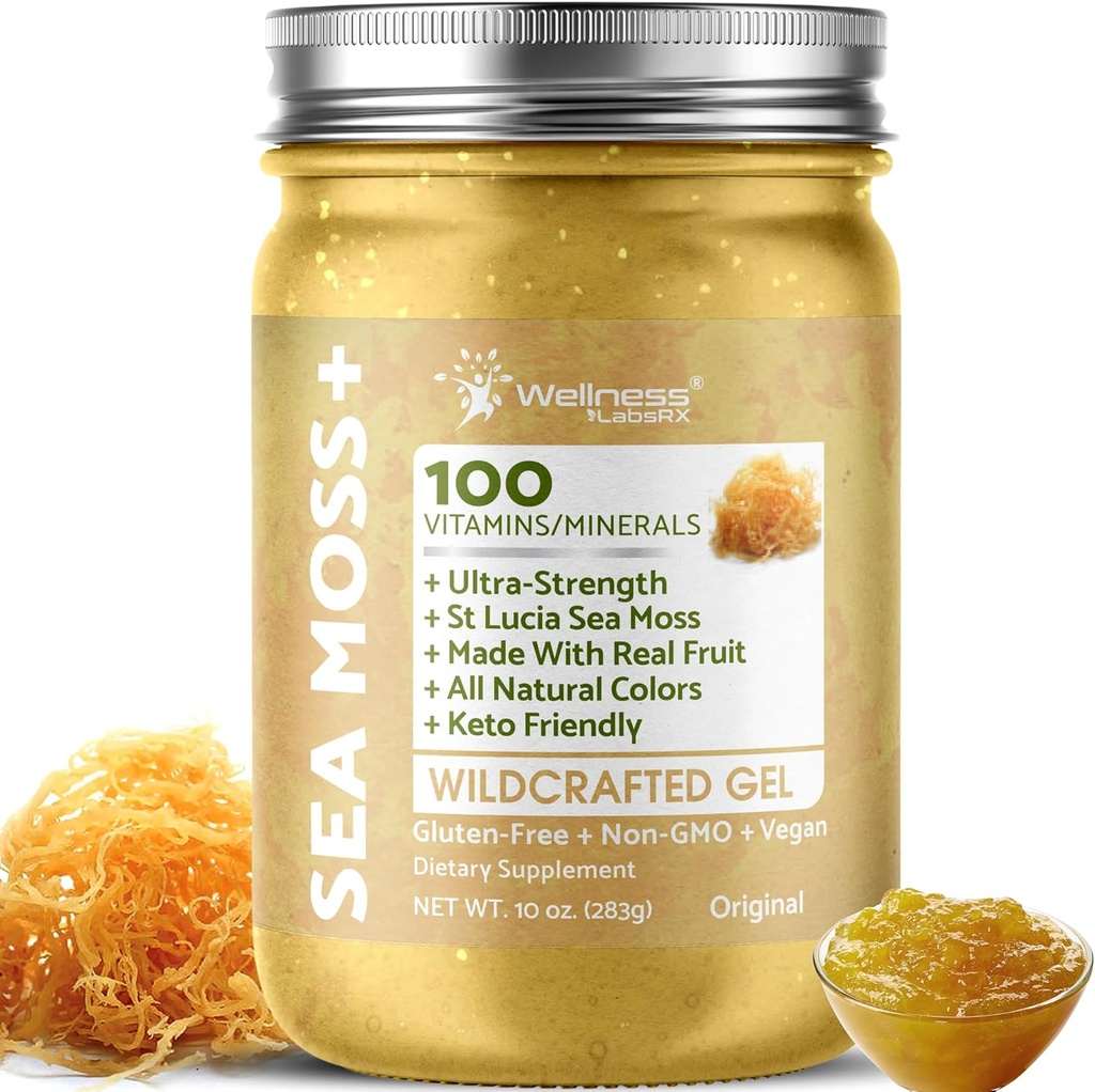 WELLNESS LABSRX Irish Sea Moss Gel Raw - Wildcrafted Superfood Seamoss Gel - Orijinal Flavor, Vitamin ve Mineral-Rich Pristine Caribbean Waters, Immune ve Digestive Health Support - 10 oz.