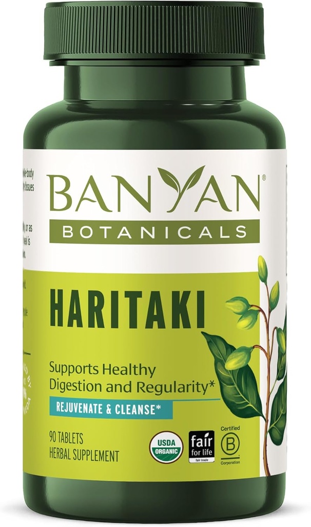 Banyan Botanikleri Haritaki Tabletler – Sertifikalı Organik Terminalia Chebula – Destekler Detoxification & Rejuvenation* – 90 Tabletler – Kuşkusuz Life Fair Trade