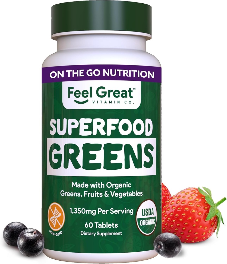 Büyük Vitaminler Süper Yeşiller Tabletler | Organik Yeşiller, Meyveler ve Veggies Supplement | Meyve ve Veggie Supplement Kale, Spinach Extract, Green Onion ve 60 Tabletler