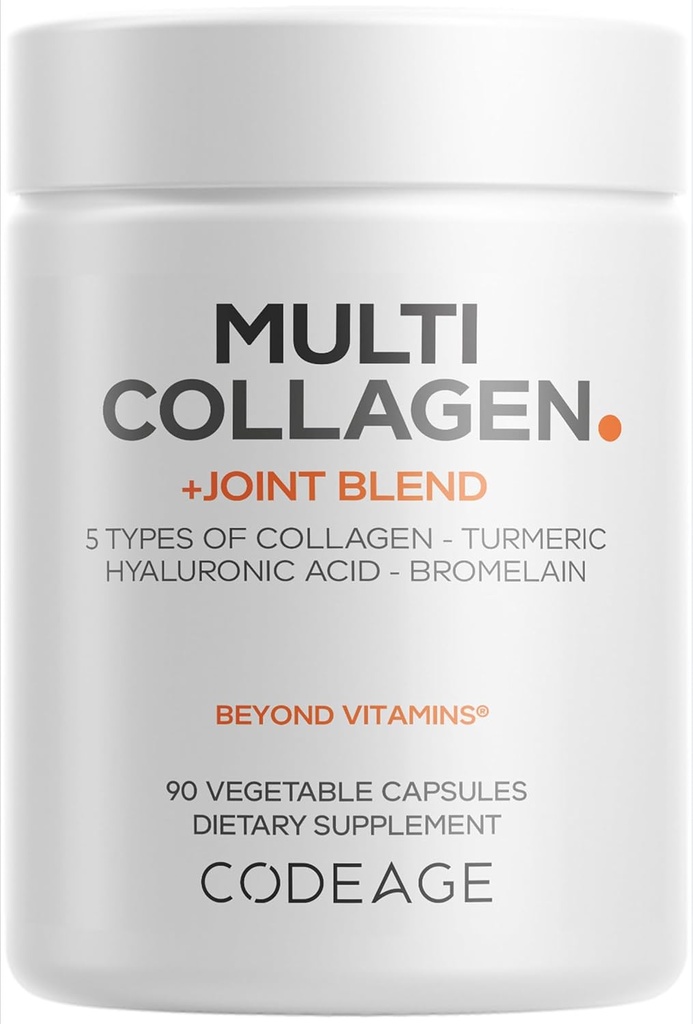Kodaj Multi Collagen Protein + Joint Blend Supplement, Hyaluronic Acid, Bromelain, Turmeric, Ginger, Boswellia, Astaxanthin - Hydrolyzed Bovine Collagen - 5 Collagen Capsules - Non-GMO - 90