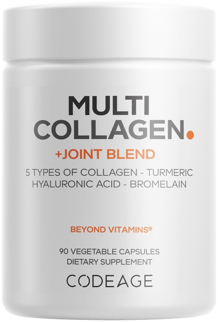 Kodaj Multi Collagen Protein + Joint Blend Supplement, Hyaluronic Acid, Bromelain, Turmeric, Ginger, Boswellia, Astaxanthin - Hydrolyzed Bovine Collagen - 5 Collagen Capsules - Non-GMO - 90