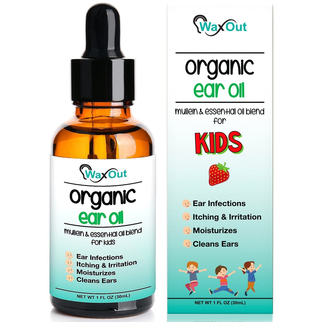 Doğal Mullein Ear Wax Removal Oil & Clean Drops with Strawberry for Kids | Earwax Softener, Moisturizer & Alerji Soothing | Tinnitus, Itching, Ringing & Clogged Ears
