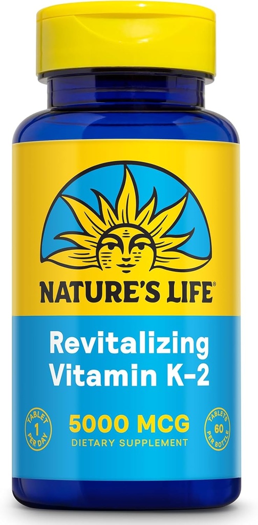 Nature's Life Revitalize Vitamin K2 - Bone Health, Artery and Heart Health Support - Yüksek Potency Vitamin K Supplement as Vitamin K2 MK4-60 Day Garantisi, Lab TY - 60 Hizmet, 60 Tablet