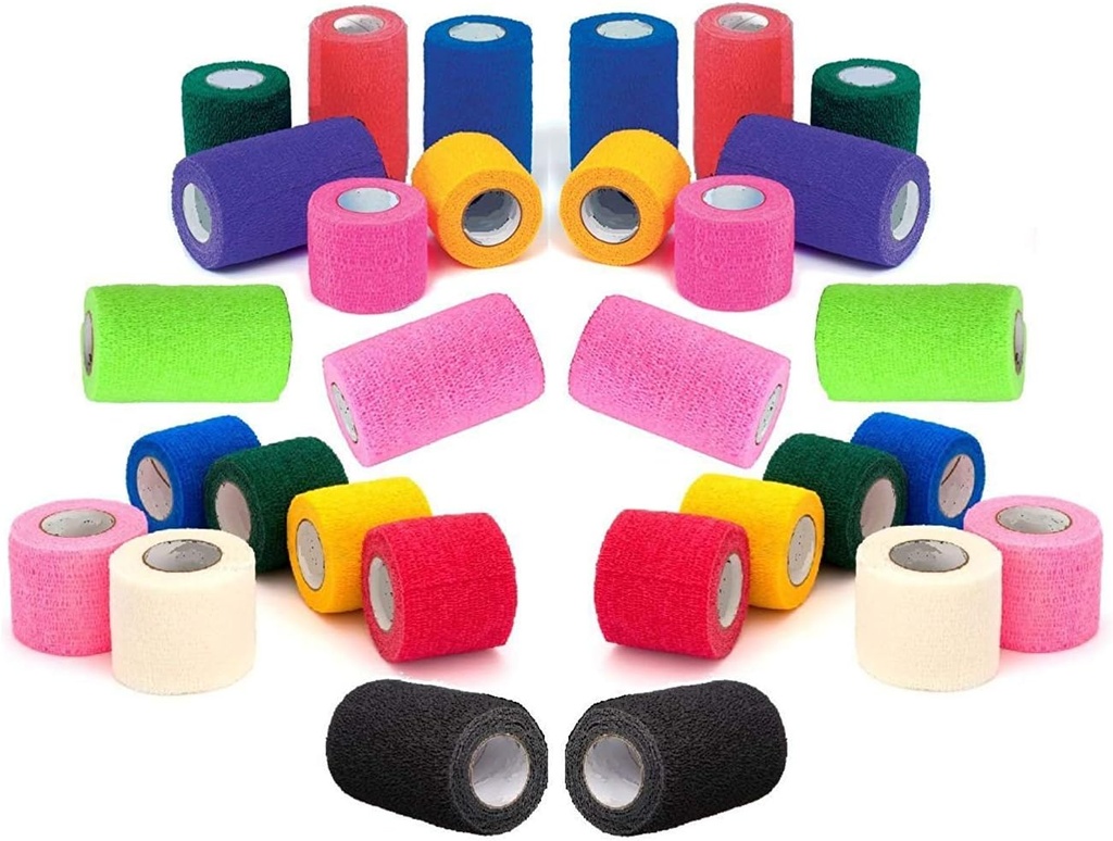 Prairie Horse Supply Vet Wrape Μαζική ταινία (Διαφορεμένα χρώματα) (6 Pack) (4 Inches Wide) Vet Wrap Ιατρική πρώτη βοήθεια Ταινία Αυτοσυγκολλητική Adherent για Ankle Wrist Strains και Οίδημα